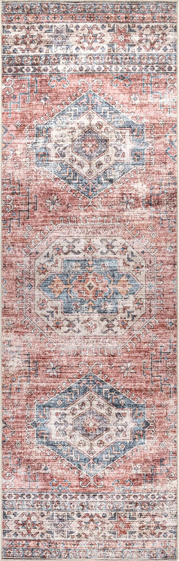 nuLOOM Desna Machine Washable Faded Vintage Ultra Thin Runner Rug, 2' 6" x 6', Peach - LeafyLoom