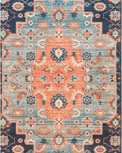 nuLOOM Francis Persian Medallion Machine Washable Ultra Thin Runner Rug, 2' 6" x 8', Blue - LeafyLoom