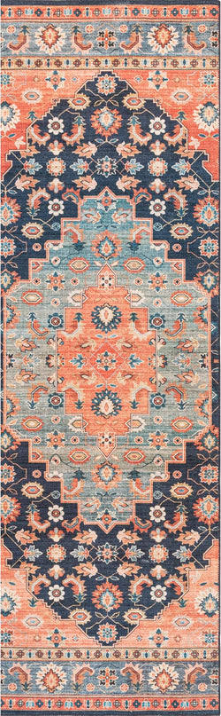 nuLOOM Francis Persian Medallion Machine Washable Ultra Thin Runner Rug, 2' 6" x 8', Blue - LeafyLoom