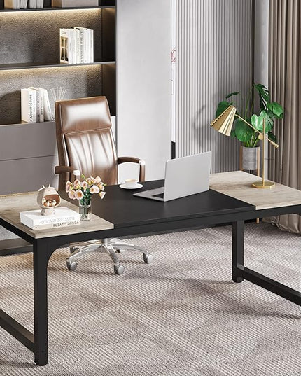 70.8 Inch X-Large Executive Computer office desk, Grey+Black - LeafyLoom