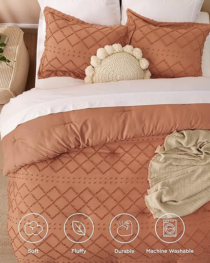 Bedsure Twin/Twin XL Comforter Set - Pumpkin Boho Twin Extra Long Comforter Set for College, Shabby Chic Dorm Bedding Set, 2 Pieces Modern Farmhouse Bed Set, includes 1 Pillow Sham - LeafyLoom