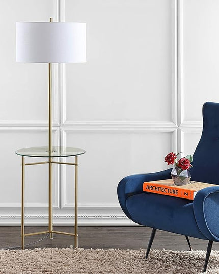 JONATHAN Y JYL3059A Charles 59" Metal/Glass LED Side Table and Floor Lamp Contemporary,Transitional for Bedrooms, Living Room, Office, Reading, Brass - LeafyLoom