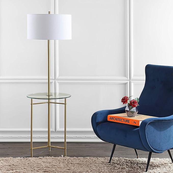 JONATHAN Y JYL3059A Charles 59" Metal/Glass LED Side Table and Floor Lamp Contemporary,Transitional for Bedrooms, Living Room, Office, Reading, Brass - LeafyLoom