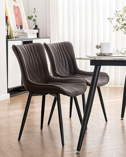 YOUTASTE Brown Dining Chairs Set of 2 Upholstered Mid Century Modern Kitchen&Dining Room Chairs Armless Faux Leather Accent Chairs Vanity Lounge Side Chair with Back for Waiting Room Bedrooms - LeafyLoom