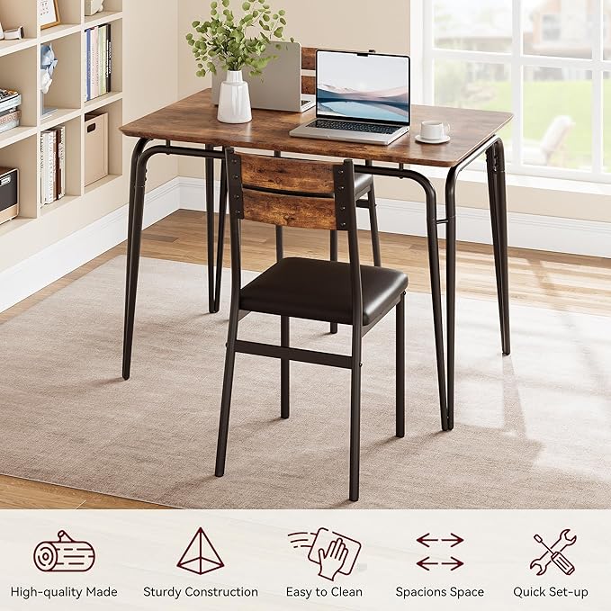 Dining Table for 4, Small Table and Chairs Set of 4, Square Dinette Set for 4, Dinner Table Set, 5 Piece Kitchen & Dining Room Sets for Small Space, Apartment (Vintage, Dining Table with 4 Chairs) - LeafyLoom