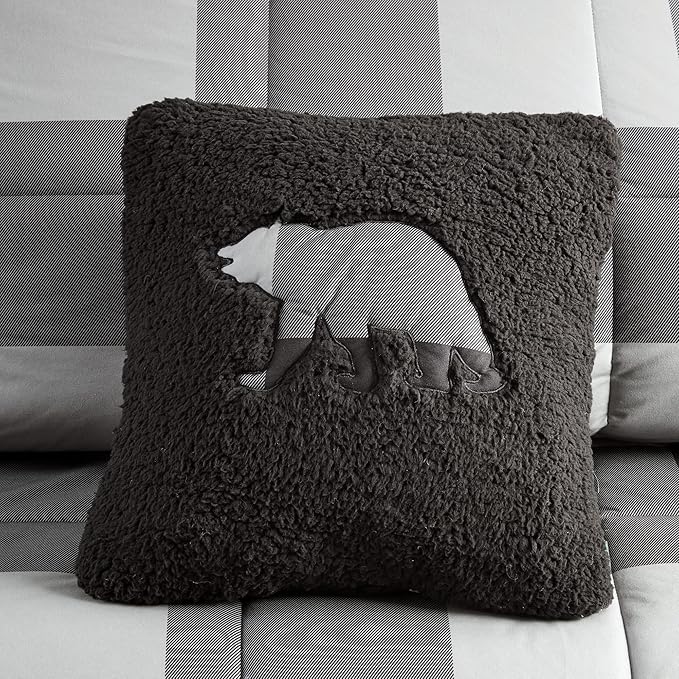 Woolrich Comforter Set, Cabin Lodge, Warm Cover for Colder Season, Modern Cottage-Inspired Down Alternative Ultra Soft Microfiber Bedding, Matching Sham, Plaid Grey/Black Twin 3 Piece - LeafyLoom