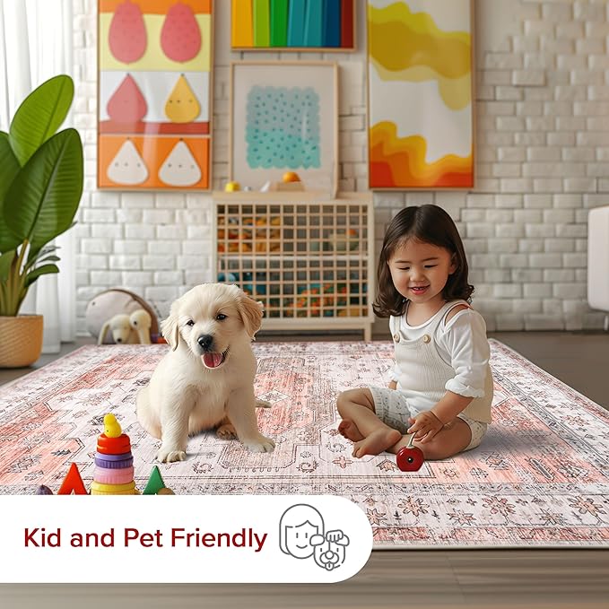 nuLOOM 2x12 Machine Washable Rain Haven Vintage Medallion Area Rug, Beige, Traditional Faded Design, Non-Slip Backing, Stain Resistant, For Bedroom, Dining Room, Living Room, Kitchen - LeafyLoom