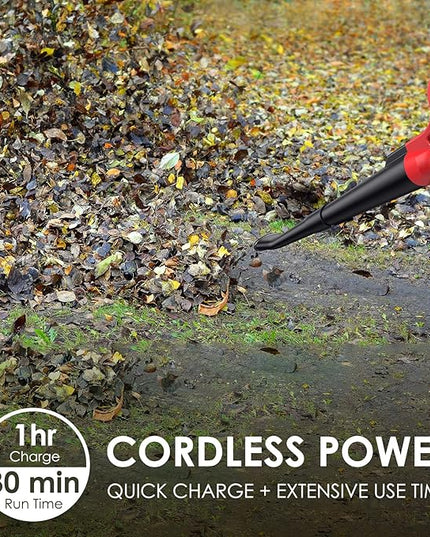 Cordless Leaf Blower, 20V Lightweight Electric Blower with Battery and Charger, Portable Handheld Power Leaf Blower with 2-Speed Control for Lawn Care - LeafyLoom