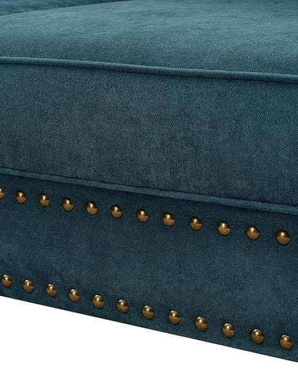 Upholstered 3-Seater Sofa with Rolled Armrest,Modern Couch with Wood Turned Legs and Nailhead Trim Design,for Living Room,Office,Lake Green - LeafyLoom