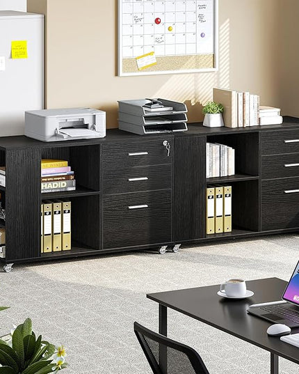 YITAHOME Mobile Wood File Cabinet, 3 Drawer Lateral Filing Cabinet, Black - LeafyLoom