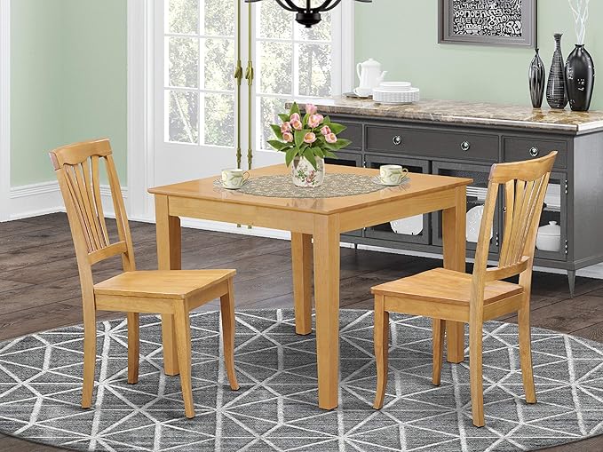 East West Furniture Oxford 3 Piece Kitchen Set Contains a Square Table and 2 Dining Room Chairs, 36x36 Inch, OXAV3-OAK-W - LeafyLoom