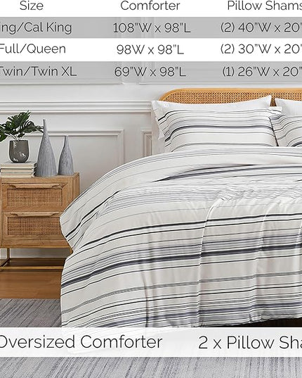 Southshore Fine Living, Inc. Twin Comforter Set, Down Alternative All-Season Striped Comforter with Matching Pillow Sham, Soft Coastal Bedspread for Twin or Twin XL Bed, Coastal Stripes Grey - LeafyLoom