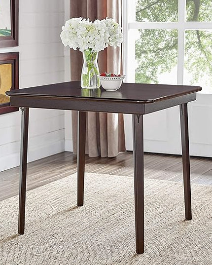 MECO Stakmore Straight Edge Solid Wood Folding Card Table, Folds to Deep 3.38 Inches for Easy Storage, 29.5″H x 32″W x 32″D, Espresso Finish - LeafyLoom