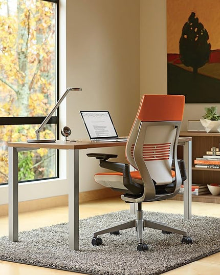 Steelcase Gesture Office Chair - Ergonomic Work Chair with Wheels for Carpet - Comfortable Office Chair - Intuitive-to-Adjust Chairs for Desk - 360-Degree Arms - Tangerine Orange Fabric - LeafyLoom