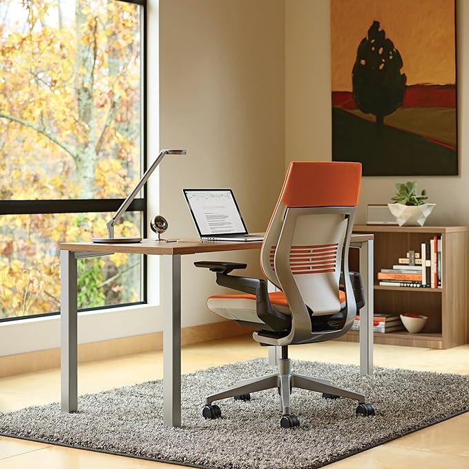 Steelcase Gesture Office Chair - Ergonomic Work Chair with Wheels for Carpet - Comfortable Office Chair - Intuitive-to-Adjust Chairs for Desk - 360-Degree Arms - Tangerine Orange Fabric - LeafyLoom