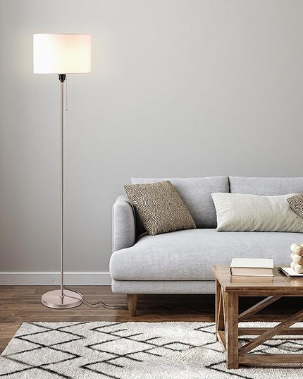 O’Bright Ted - Drum Shade Standing Lamp, Pull Chain Switch, E26 Socket, Modern Minimalist Design, Simple Floor Lamp for Living Room, Bedroom, Office, Brushed Nickel - LeafyLoom