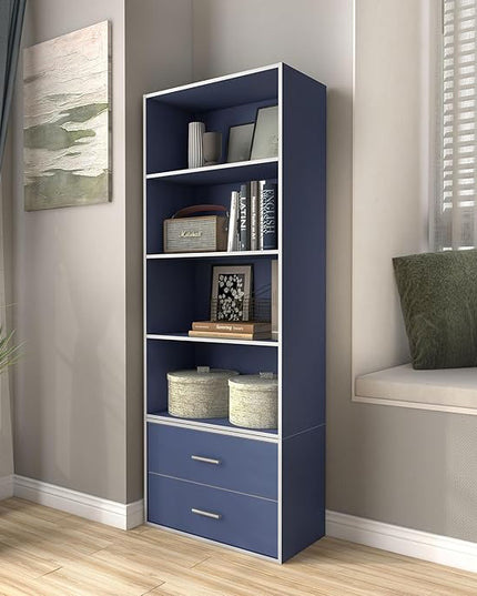 Apexa 4-Tier Cube Storage Organizer Shelves, Stackable Wood Bookcase Fits Cubby Bins for Organization, Dorm Teen Room Decor & Home Office, Steel Blue - LeafyLoom