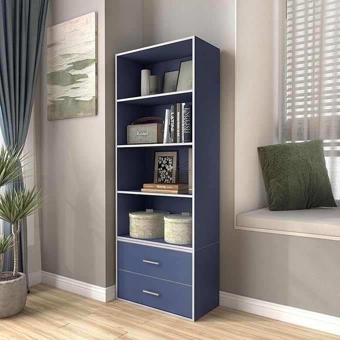 Apexa 4-Tier Cube Storage Organizer Shelves, Stackable Wood Bookcase Fits Cubby Bins for Organization, Dorm Teen Room Decor & Home Office, Steel Blue - LeafyLoom