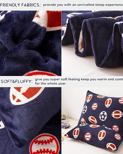 Mooreeke Glow in The Dark Twin Plush Fleece Comforter Bed Set, Soft & Warm 2 Piece Bed in A Bag with Sham, Velour Velvet Football Basketball Soccer Rugby Boys Kids Bedding Set, Fluffy Fuzzy Polar Cozy - LeafyLoom