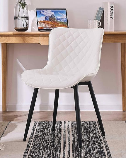 YOUTASTE White Dining Chairs Set of 2 Mid Century Modern Kitchen Chairs PU Leather Armless Upholstered Accent Dinner Chair with Back Metal Legs for Guest Reception Waiting Living Room - LeafyLoom