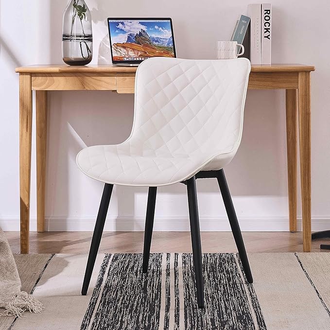 YOUTASTE White Dining Chairs Set of 2 Mid Century Modern Kitchen Chairs PU Leather Armless Upholstered Accent Dinner Chair with Back Metal Legs for Guest Reception Waiting Living Room - LeafyLoom
