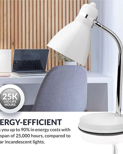 Newhouse Lighting Oxford White Metal Flexible LED Goose Neck Lamp for Desk or Table with 1 Free 6-Watt LED Bulb Included - LeafyLoom