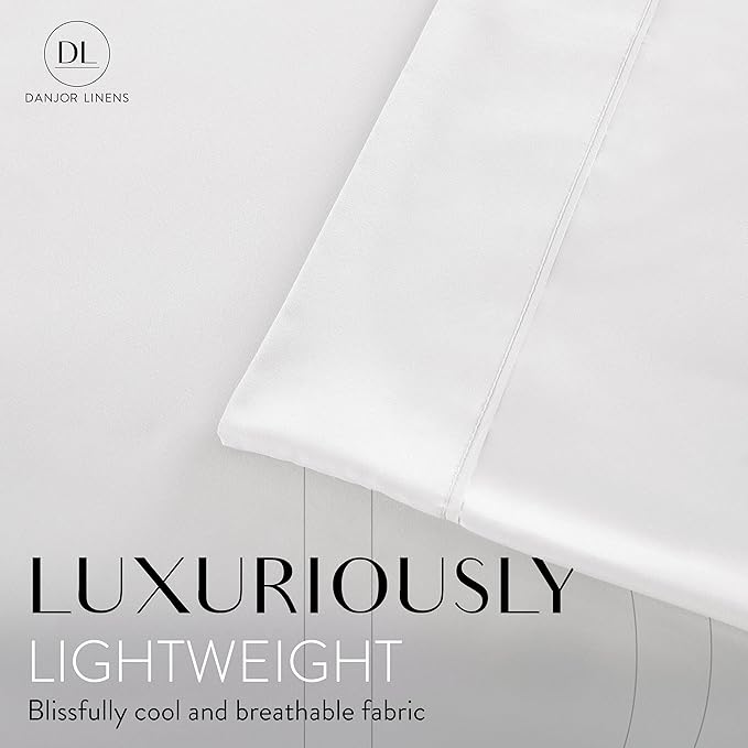 Danjor Linens Full Size Sheets Set - 6 Piece Set Including 4 Pillowcases- Deep Pockets - Breathable, Soft Bed Sheets - Wrinkle Free - Machine Washable - White Bed Sheets - 6 pc - LeafyLoom