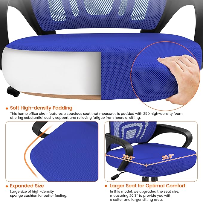 Yaheetech Office Computer Desk Chair Swivel Rolling, Cute Task Chair Ergonomic Conference Room, Mesh Work Study Chair Basic Comfy Desktop Chair with Wheels Arms, Blue - LeafyLoom