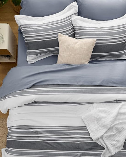 Bedsure Bed in a Bag King 7 Pieces - Striped Beddding sets, King Comforter Sets with Comforter, Fitted Sheet, Flat Sheet, Pillowcase & Shams - LeafyLoom