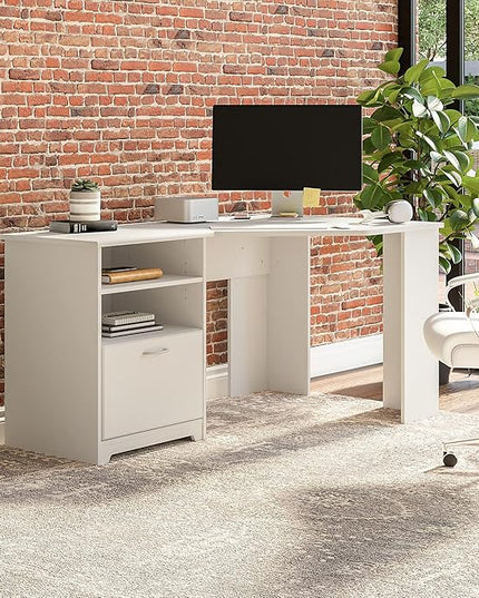 Bush Furniture Cabot 60W Corner Desk, White - LeafyLoom