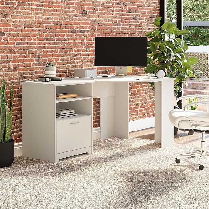Bush Furniture Cabot 60W Corner Desk, White - LeafyLoom
