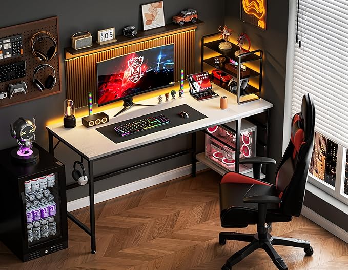 HOMIDEC Office Desk, Computer Desk with Drawers 55" Study Writing Desks for Home with Storage Shelves, Desks & Workstations for Home Office Bedroom - LeafyLoom