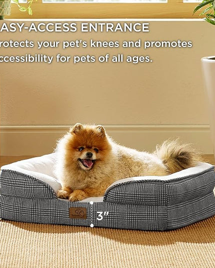 Bedsure Small Orthopedic Dog Bed - Washable Bolster Dog Sofa Beds for Small Dogs, Supportive Foam Pet Couch Bed with Removable Washable Cover, Waterproof Lining and Nonskid Bottom Couch, Black Checks BEDSURE