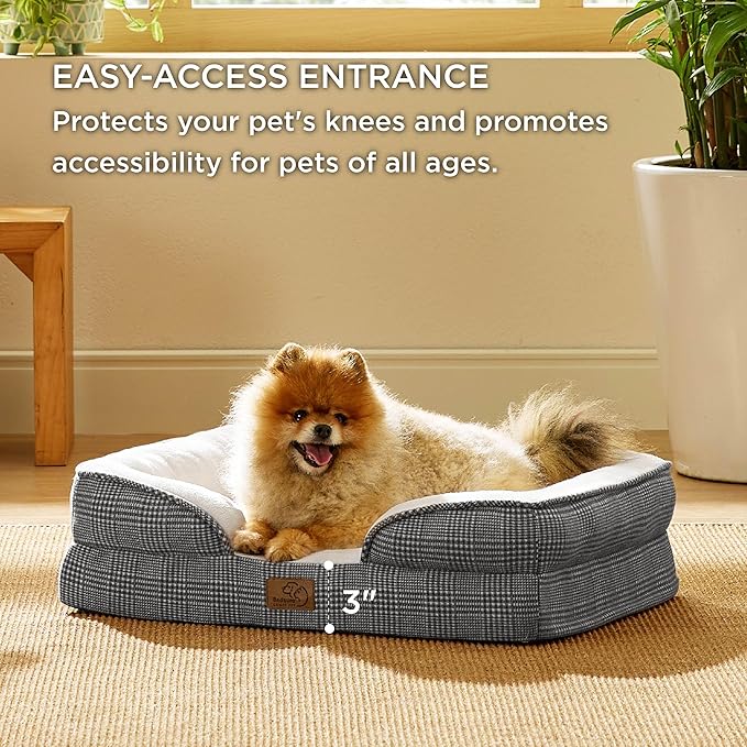 Bedsure Small Orthopedic Dog Bed - Washable Bolster Dog Sofa Beds for Small Dogs, Supportive Foam Pet Couch Bed with Removable Washable Cover, Waterproof Lining and Nonskid Bottom Couch, Black Checks BEDSURE