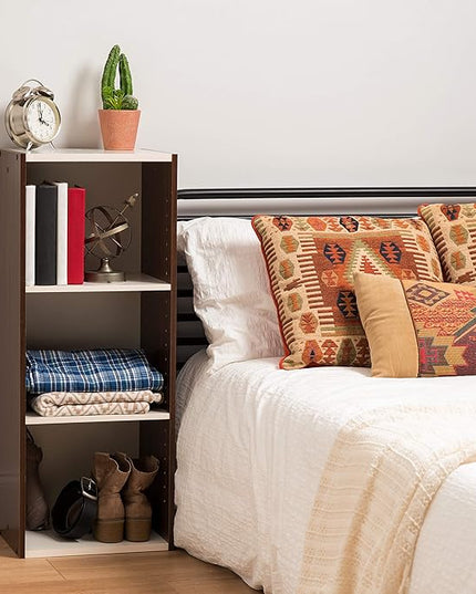 3-Tier 12" Wide Cubby Storage Bookshelf with Adjustable Shelves, Sturdy Versatile Easy Assembly Stackable Storage Shelf for Saving Space, Walnut Brown/White - LeafyLoom