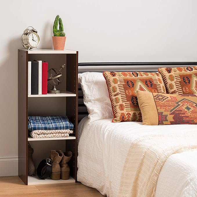 3-Tier 12" Wide Cubby Storage Bookshelf with Adjustable Shelves, Sturdy Versatile Easy Assembly Stackable Storage Shelf for Saving Space, Walnut Brown/White - LeafyLoom