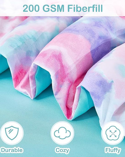 Mooreeke Tie Dye Kids Comforter Bed Set Full Size for s Girls, 8 Pieces Bed in a Bag with Shams, Sheet Set, A Toy Pillow Dark Pink Round Flower Full Soft Microfiber Kids Comforter Bedding Set - LeafyLoom