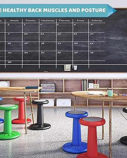 Studico ActiveChairs Kids Wobble Chair, Flexible Elementary Classroom Seating, Improves Focus, Posture and Helps ADHD/ADD, Sensory Chair, Active Fidget Chairs, Pre-Teen 17.75" Stool, Ages 7-12, Black - LeafyLoom