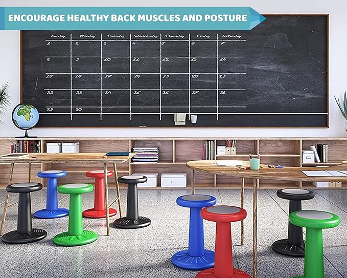 Studico ActiveChairs Kids Wobble Chair, Flexible Elementary Classroom Seating, Improves Focus, Posture and Helps ADHD/ADD, Sensory Chair, Active Fidget Chairs, Pre-Teen 17.75" Stool, Ages 7-12, Black - LeafyLoom