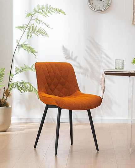 Elegant Dining Chair with Soft Padded Seat Armless Upholstered Kitchen Chairs Velvet Dining Table Chair with Curved Backrest for Kitchen Bedroom Side Dining Room, Set of 2, Orange - LeafyLoom