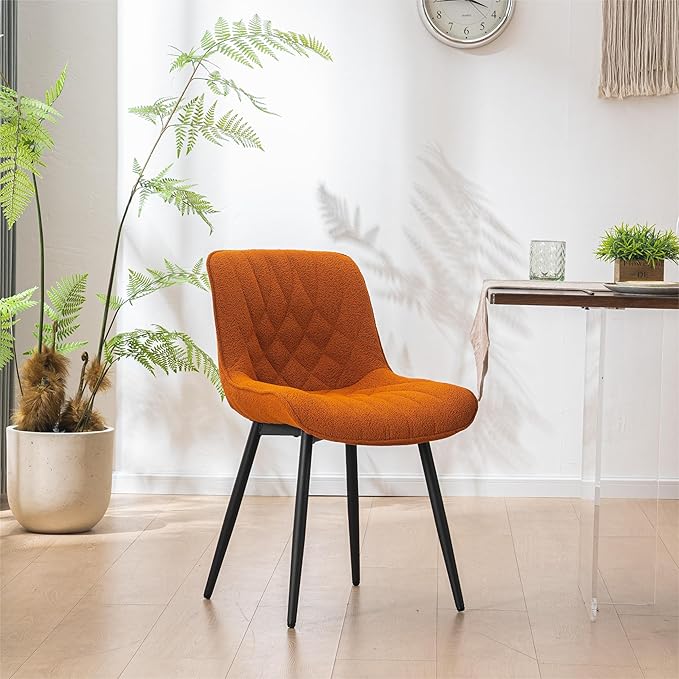 Elegant Dining Chair with Soft Padded Seat Armless Upholstered Kitchen Chairs Velvet Dining Table Chair with Curved Backrest for Kitchen Bedroom Side Dining Room, Set of 2, Orange - LeafyLoom