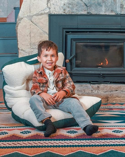 Big Joe Roma Kid's Bean Bag Chair, Oat Sherpa and Sage, Vegan Suede, 2 feet - LeafyLoom