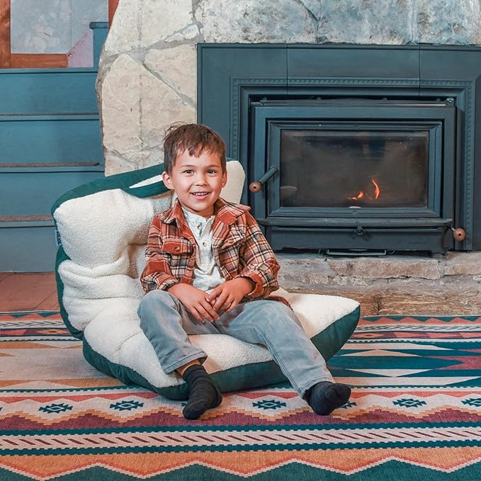 Big Joe Roma Kid's Bean Bag Chair, Oat Sherpa and Sage, Vegan Suede, 2 feet - LeafyLoom