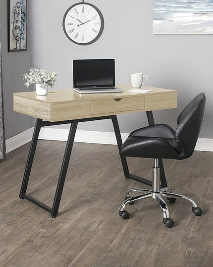 Calico Designs Rockdale Modern Office Writing Laptop Desk with Multiple Storage Compartments, Cord Management and Charging Station, Black/Honey Maple - LeafyLoom