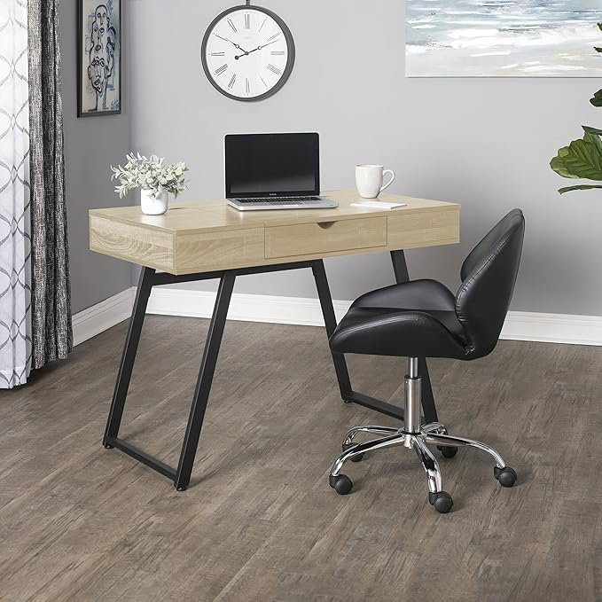 Calico Designs Rockdale Modern Office Writing Laptop Desk with Multiple Storage Compartments, Cord Management and Charging Station, Black/Honey Maple - LeafyLoom