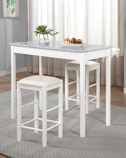Linon White 3 Piece Faux Marble Tavern Set - LeafyLoom