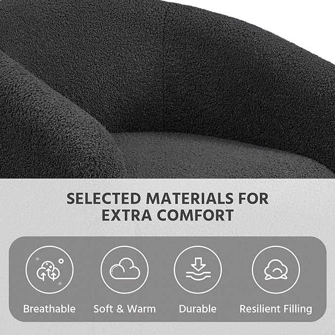 Yaheetech Accent Barrel Chair, Boucle Fabric Club Chair, Furry Sherpa Elegant Armchair with Cozy Soft Padded, Suitable for Living Room Bedroom Reception Room Office, Dark Gray - LeafyLoom