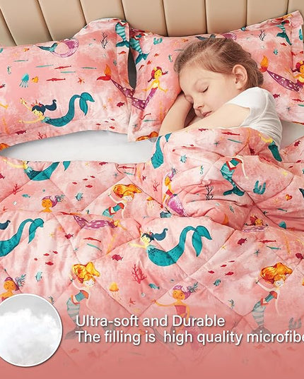 Twin Mermaid Bedding Sets for Girls, 2 Pieces Kids Twin Comforter Sets, Super Soft Lightweight for All Seasons, Includes 1 Comforter (66"x86") and 1 Pillowcase (20"x26"+2") - LeafyLoom