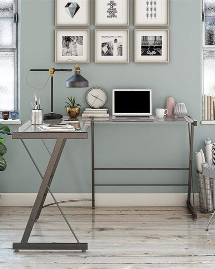 Ameriwood Home Odin Glass L-Shaped Computer Desk, Gray - LeafyLoom