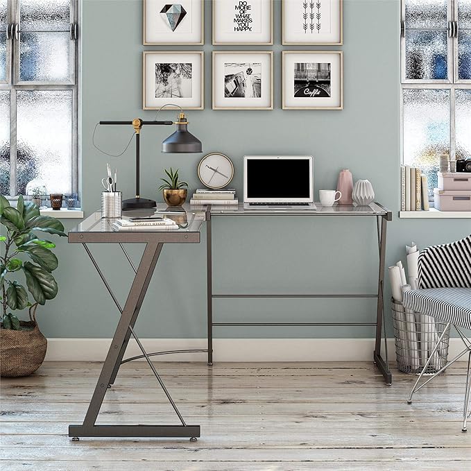 Ameriwood Home Odin Glass L-Shaped Computer Desk, Gray - LeafyLoom